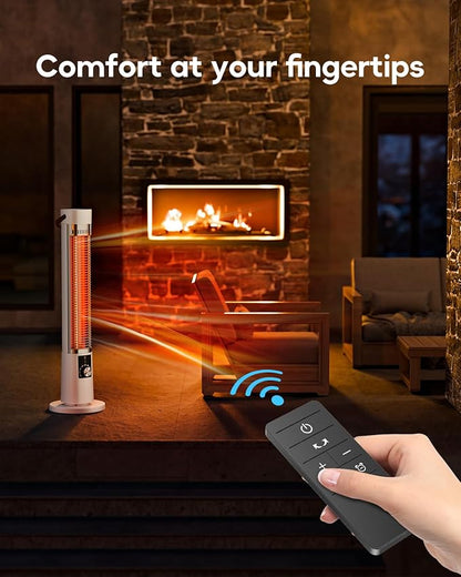 Patio Heater for Outdoor Use, 32" Electric Space Heater Indoor, Portable Infrared Heater with 60-Degree Oscillation, Timer, Remote, for Patio, Gazebo, White