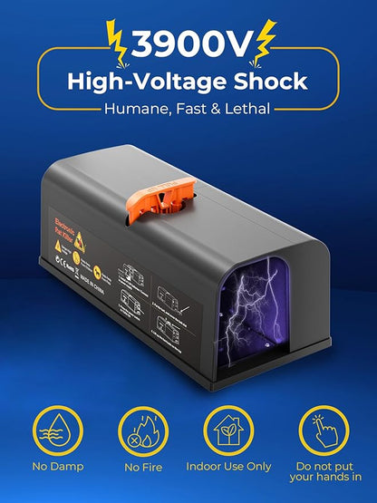 Electric Rat Traps Indoor for Home, Electronic Rat Killer Zapper with Anti-Escape Baffle, Safe and Effective Rodent Control, No-Touch Disposal, Adapter Powered Rodent Trap for Indoor Use