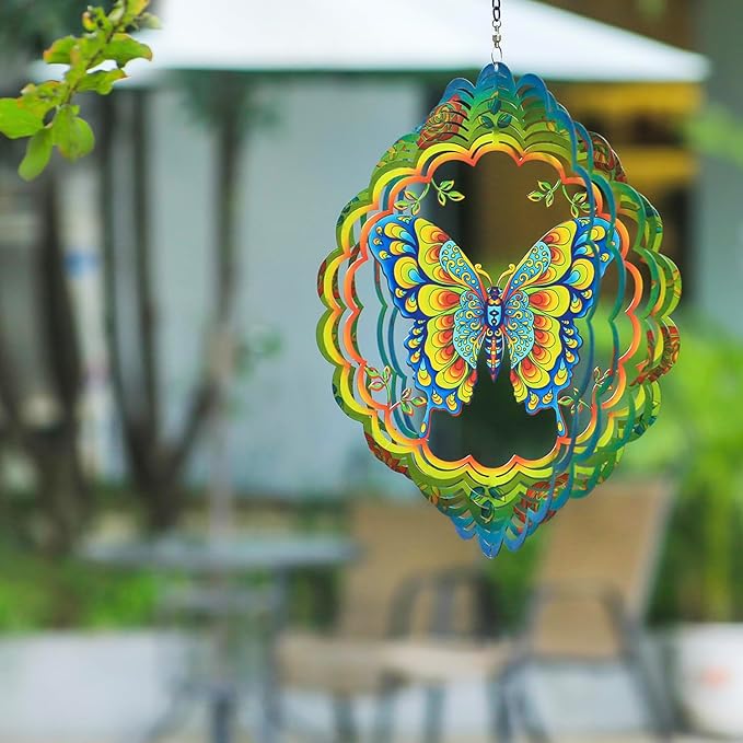 Butterfly Wind Spinners Butterfly Gifts for Women/Men 12 inch 3D Stainless Steel Hanging Wind Spinner Metal Wind Catchers Kinetic Sculpture for Indoor/Outdoor Decor, Yard Art, Garden Decorations