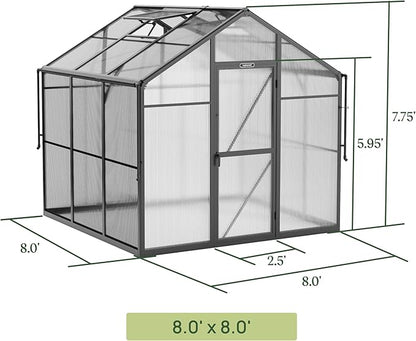 Vego Garden Junior Victorian Greenhouse 8ft – Durable Aluminum Frame with Polycarbonate Panels – All-Season Greenhouse for Backyard or Patio