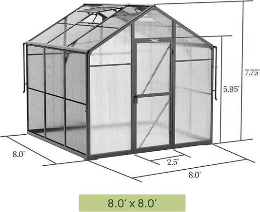 Vego Garden Junior Victorian Greenhouse 8ft – Durable Aluminum Frame with Polycarbonate Panels – All-Season Greenhouse for Backyard or Patio
