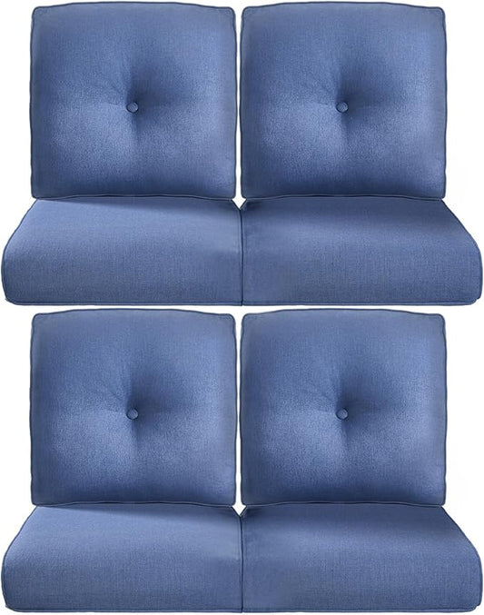 Pop 22x25/22x24 Outdoor Chair Cushions Set of 4 - Heavy Duty High Back Replacement Zippered Cushion for Patio Furniture Dining Rocking Chairs Loveseat L-Shape Sofa - Navy Blue/Button