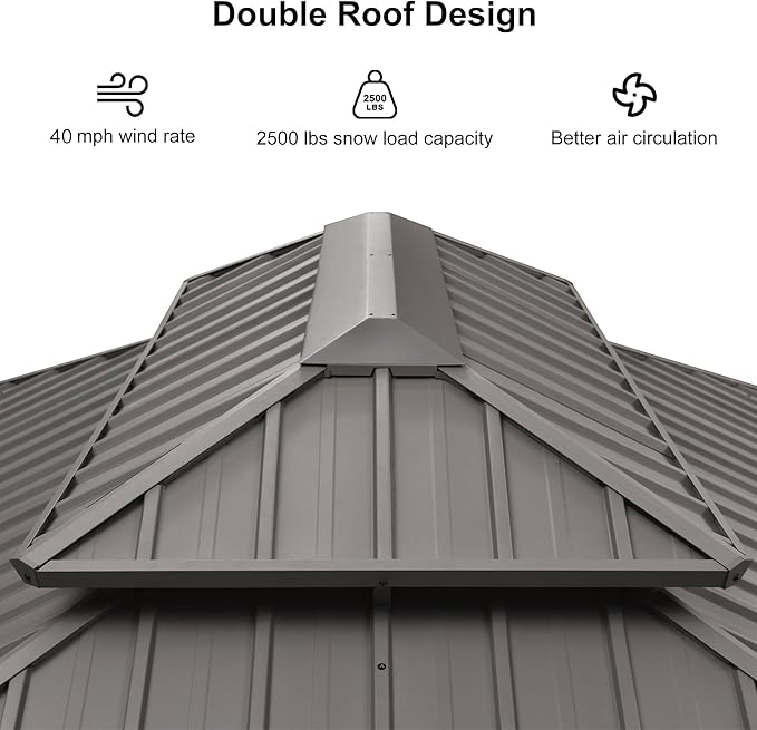 PURPLE LEAF 12' X 16' Hardtop Aluminum Gazebo with Netting and Curtains Heavy Duty Permanent Gazebo with Double Metal Roof for Patio Deck Lawn Garden All Weather Outdoor Pavilion Gazebos, Light Grey