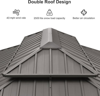 PURPLE LEAF 12' x 20' Permanent Hardtop Gazebo with Galvanized Steel Double Roof and Aluminum Frames Outdoor Large Pavilion Gazebo for Patio Deck Garden, Netting and Curtains Included, Light Grey