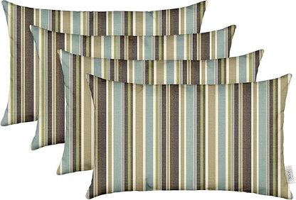 RSH DECOR: Sunbrella Lumbar Throw Pillows Set of 4 | 20" x 12" | Water and Fade-Resistant Performance Fabric | Outdoor Pillow Covers with Down-Alternative Inserts | Brannon Whisper