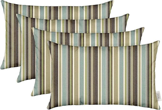 RSH DECOR: Sunbrella Lumbar Throw Pillows Set of 4 | 20" x 12" | Water and Fade-Resistant Performance Fabric | Outdoor Pillow Covers with Down-Alternative Inserts | Brannon Whisper