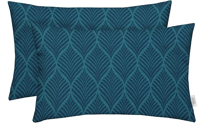 RSH DECOR: Lumbar Throw Pillows Set of 2 | 20” x 12" | All-Weather Spun Fabric | Water and Fade-Resistant | Outdoor Support Pillows for Patio Furniture | Fenbrook Blue