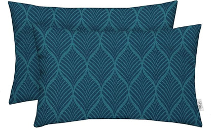 RSH DECOR: Lumbar Throw Pillows Set of 2 | 20” x 12" | All-Weather Spun Fabric | Water and Fade-Resistant | Outdoor Support Pillows for Patio Furniture | Fenbrook Blue