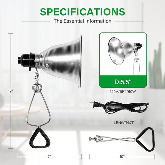 Simple Deluxe Clamp Lamp Light 60 Watt with 5.5 Inch Aluminum Reflector (no Bulb Included), 6 Feet Cord, 2 Pack, Black, New Version
