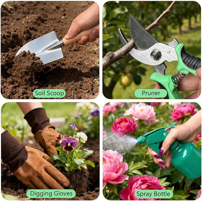 10-Piece Premium Gardening Tools Set-Duty Stainless Steel Rust-Proof Tools with Storage Tote,Perfect Gardening Gifts,Gardening Supplies Set with Hygrometer Suitable for Both Men and Women(Green)