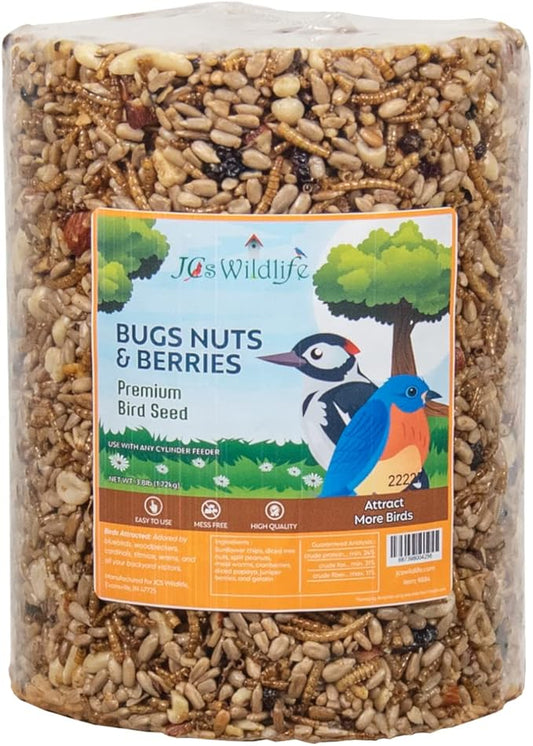 JCs Wildlife Bugs Nuts and Berries Premium Bird Seed Large Cylinder with Hole, 3.8 lb (6)