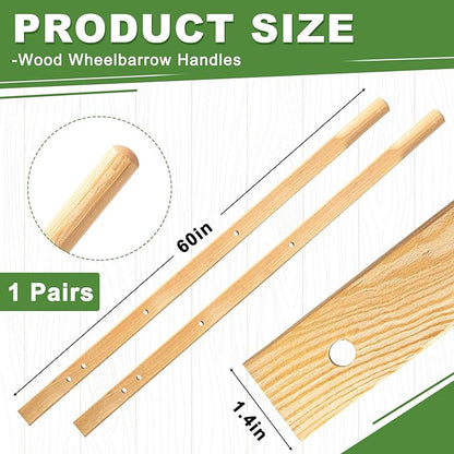 Gisafai 1 Pair Wood Wheelbarrow Handles 60'' Heavy Duty Hardwood Wheelbarrow Replacement Handles Kit with Tough Seal Coat and Pre Drilled Holes