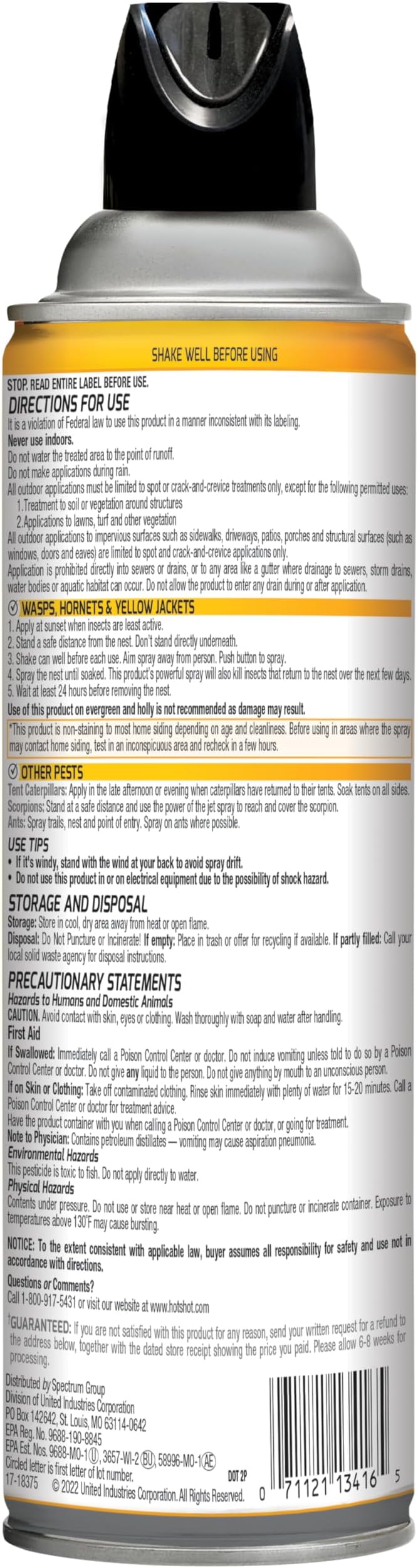 Hot Shot Wasp And Hornet Killer 17.5 Ounces, Bonus Size, Up to 27-Foot Jet Spray, 12 Pack, Black
