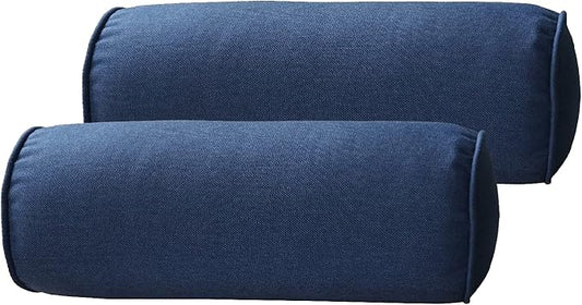 Indoor/Outdoor Bolster Pillows, 16x6 inches Solid Round Lumbar Cylinder Throw Pillows for Outdoor Furnitures, Set of 2, Navy Blue