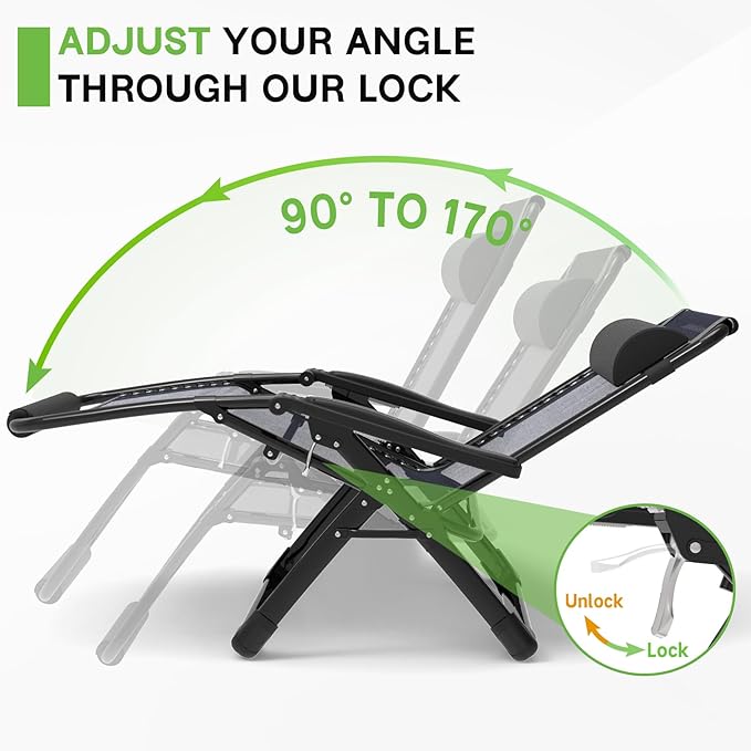 ZENPETIO 29In XL Zero Gravity Chair w/Cushion, Zero Gravity Recliner Lounge Chair for Indoor and Outdoor, Reclining Camping Chair for Lawn, Anti Gravity Chair with Cup Holder and Footrest, 440LBS