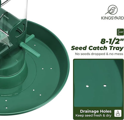 Kingsyard Metal Bird Feeders for Outdoors Hanging, Wild Bird Feeder for Finch Cardinal, Large Tray and Rainproof Dome, 2 lbs Seeds Capacity (Drak Green)