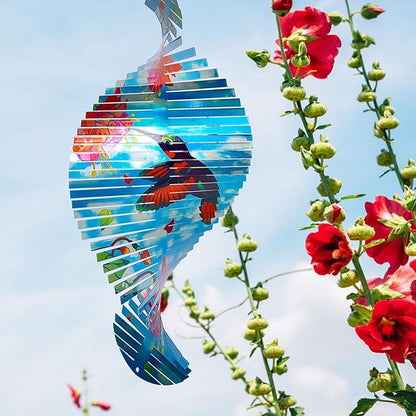 Hummingbird Wind Spinner Creates Flying Effect, 15In Outdoor & Indoor Hanging Garden Decor 3D Kinetic Yard Art Wind Sculpture, Gift for Women/Mother/Father/Men/Unisex
