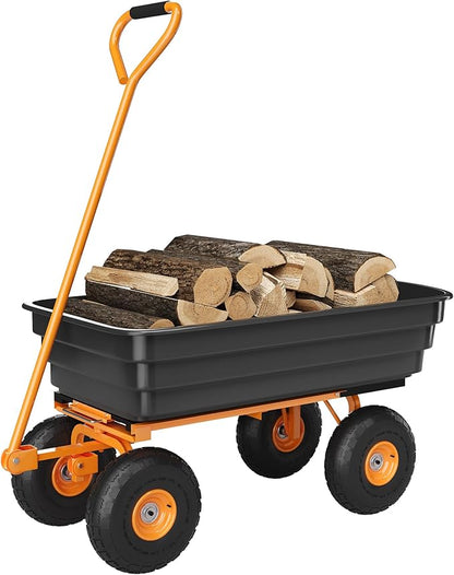 Garden Dump Cart - 600Lb Capacity Heavy Duty Yard Utility Garden Cart with Removable Dump Bed, All-Terrain Tires & 180° Adjustable Handle for Soil, Plants, Tools