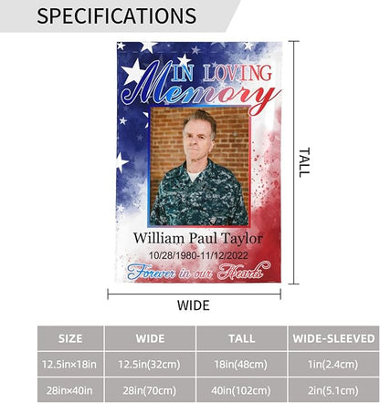 Custom Memorial Flag Personalized Garden Flag for Cemetery in Loving Memory with Photo Name Date Memory Garden Flags For Loss of Loved One Lawn Outdoor Double Sided Yard Flags (Memorial Funeral Flags 3, 12x18(in))