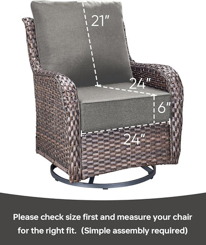 Luxury 24x24x6 Inch Outdoor Deep Seat Cushions Set of 6 - Comfortable Patio Zipper Chair Cushion for Outside Sets Wicker Dining Rocking Swivel Chairs Loveseat Couch Sectional Sofa - Grey