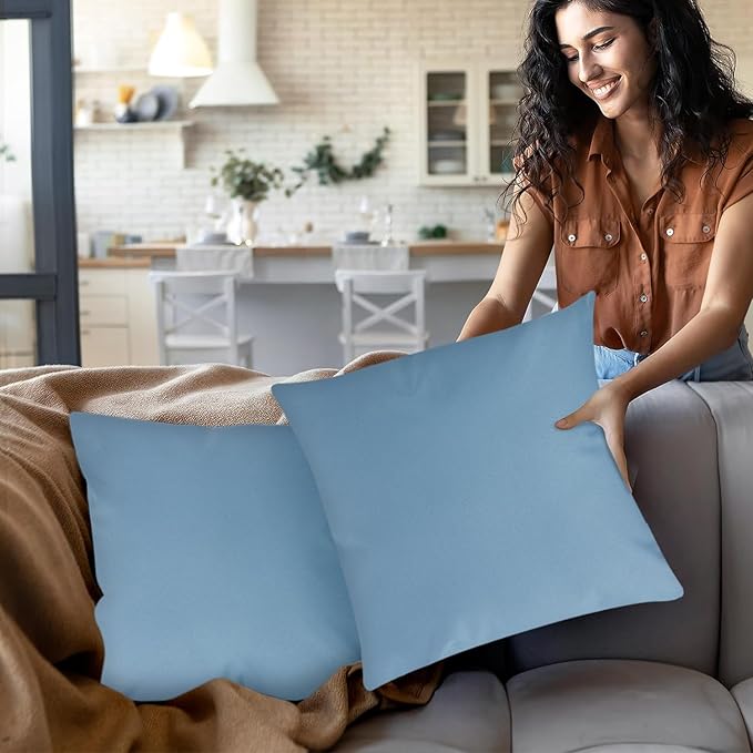 Covers & All Premium Square Throw Pillow Inserts with Covers Set of 4, 24 x 24 Inches Sky Blue, Decorative Cushions for Couch Sofa Home Decor Office Travel UV Resistant Waterproof Soft Cushions