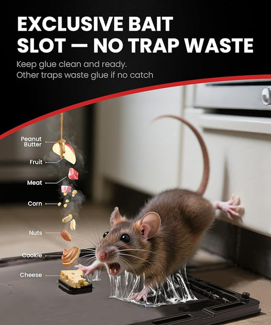 Sticky Mouse Traps Indoor for Home – 6 Pack Rat Glue Traps with Bait Slot, Pet Safe Rodent Catcher for Garage, Kitchen - Catches Snakes, Roaches, Spiders, Lizard, Non-Toxic, Medium Size
