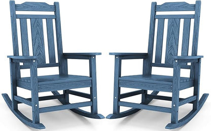 SERWALL Oversized Rocking Chair Set of 2 Outdoor, HDPE Outdoor Rocking Chair Set of 2, Blue