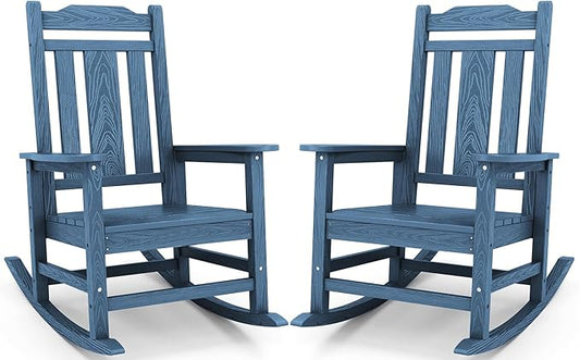 SERWALL Oversized Rocking Chair Set of 2 Outdoor, HDPE Outdoor Rocking Chair Set of 2, Blue