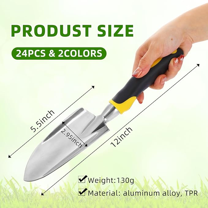 Garden Shovel Aluminum Alloy Heavy Duty Trowel Garden Tool Small Shovels for Digging Metal Hand Trowel Spade with Soft TPR Handle for Lawn Yard Farm Home Shop Planting(24 Pcs)