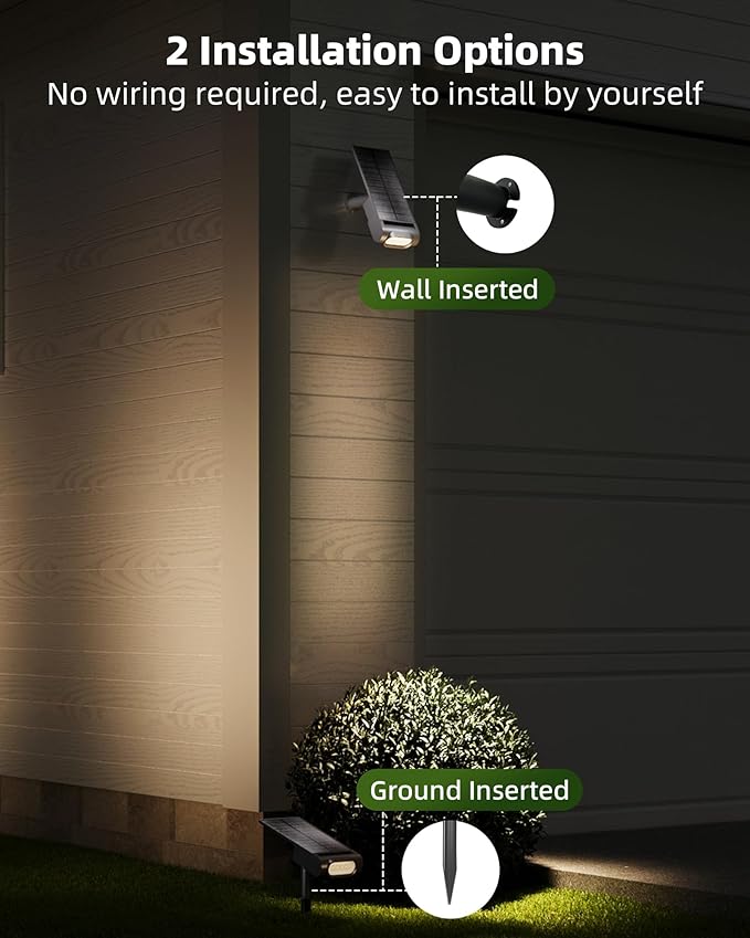 EZVALO Solar Spot Lights Outdoor Waterproof IP67, 3 Lighting Modes Landscape Spotlights, Efficient King-Size LEDs, Solar Powered for Garden Yard Pathway (4Pack-Warm White)