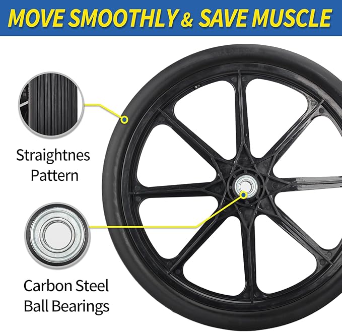 20" Flat Free Tire and Wheel, with 3/4" & 5/8" Bearing, 2.45" Centered Hub, Replacement Wheel For Rubbermaid Wheelbarrow, Garden Yard Cart, 2 Pcs