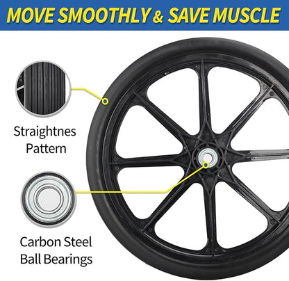 20" Flat Free Tire and Wheel, with 3/4" & 5/8" Bearing, 2.45" Centered Hub, Replacement Wheel For Rubbermaid Wheelbarrow, Garden Yard Cart, 2 Pcs