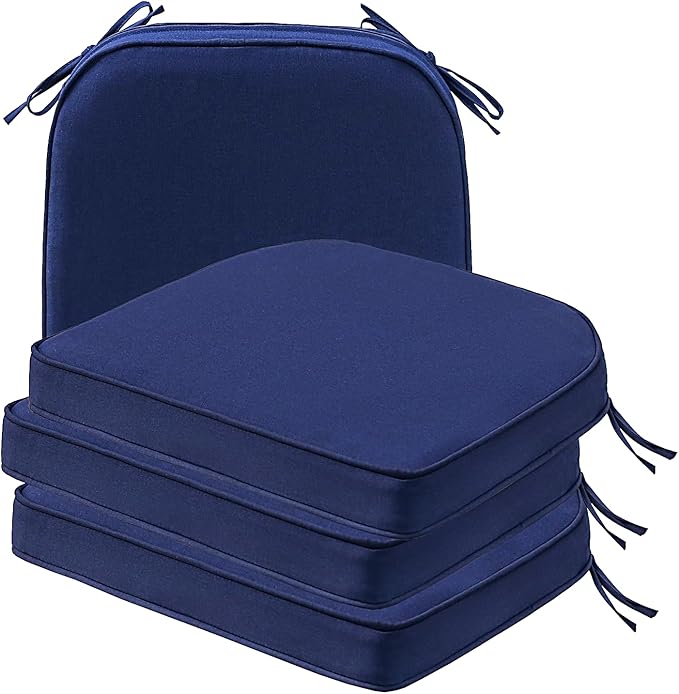 Round Corner Seat Cushions, 17" x 16" x 2", Set of 4, Indoor Outdoor Water Repellent Universal Chair Pads with Ties for Patio Furniture, Garden Deck Dining Chairs, Navy