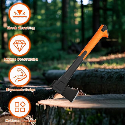 X14 Hatchet Axe, 14” Camping Axe for Wood Splitting & Kindling with Nylon Hollow Handle, Anti-Slip Shock Absorption Grip for Outdoor Survival, Firewood, Hiking & Yard Tools