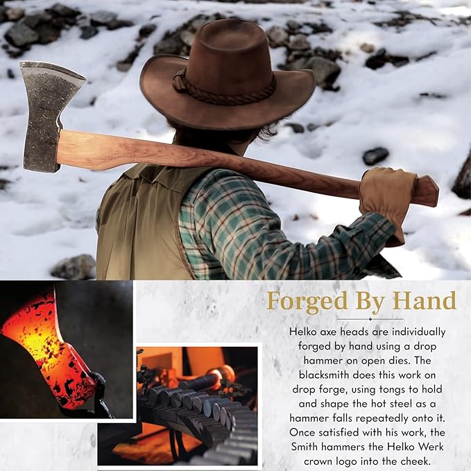 1844 Helko Werk Germany Traditional Bavarian Woodworker Axe - Made in Germany Heavy Duty Felling Axe and Cutting Axe, Large German Forest Axe - Head 3.5 lbs, Handle 31 in. (Bavarian) #13566