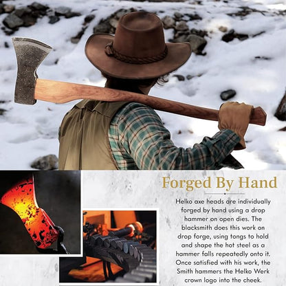 1844 Helko Werk Germany Traditional Bavarian Woodworker Axe - Made in Germany Heavy Duty Felling Axe and Cutting Axe, Large German Forest Axe - Head 3.5 lbs, Handle 31 in. (Bavarian) #13566