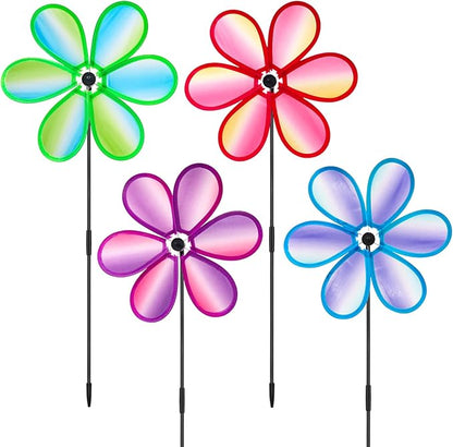 4PCS Wind Spinners for Yard and Garden 11 Inches Colorful Lawn Pinwheels Flower Wind Spinners Decorative Whirligigs Windmill Kids Toys for Garden Outdoor Decor Gifts