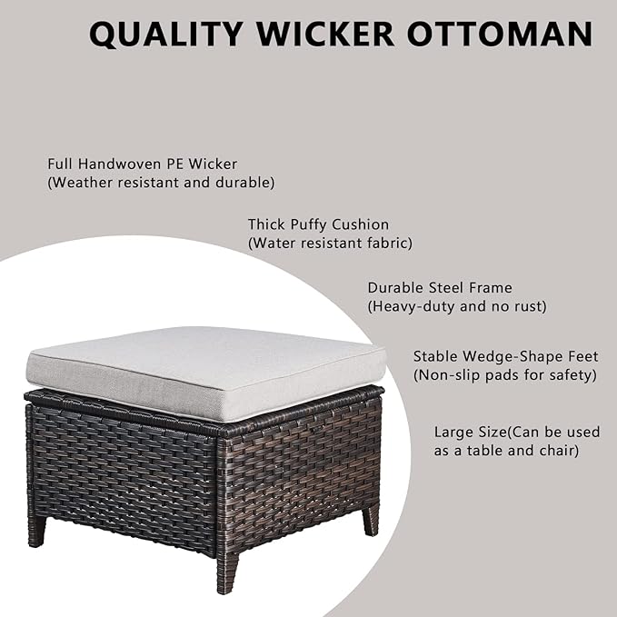 Rilyson 5 Piece Outdoor Patio Furniture Set - Rattan Wicker Patio Conversation Sets with 2 Swivel Rocker Chairs,2 Ottomans and 1 Sofa for Outside Porch Deck Backyard(Brown/Beige)