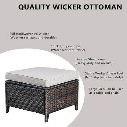 Rilyson 6 Piece Outdoor Patio Furniture Set - Rattan Wicker Patio Conversation Sets with 2 Swivel Rocker Chairs,2 Ottomans,1 Sofa and 1 Coffee Table for Outside Porch Deck Backyard(Brown/Beige)