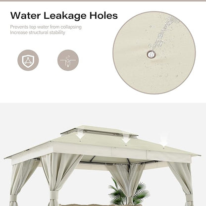 LAUSAINT HOME Outdoor Patio Gazebo 10'x13' with Expansion Bolts, Heavy Duty Gazebos Shelter Party Tent with Double Roofs, Mosquito Nettings and Privacy Screens for Backyard, Garden, Lawn, Cream White