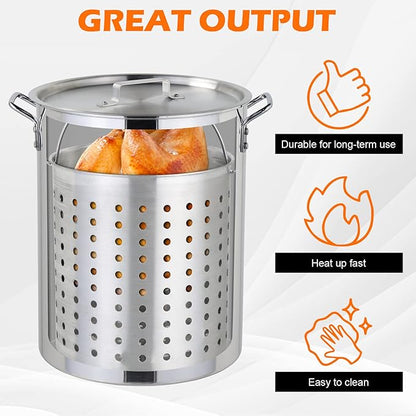 30 Qt Outdoor Round Turkey Deep Fryer Pot,Gas Propane Turkeys Fryer Set,Aluminum Seafood Boil Pot,Turkey Deep Fryers Set,with Propane Gas Burner and Basket,for Crab Lobster Shrimp Boiling (Silver)