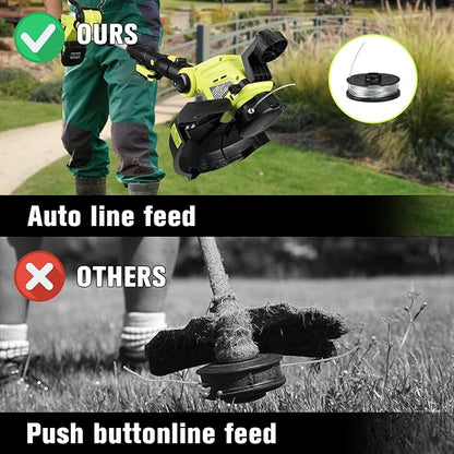 KITLUCK 20V Cordless Grass Trimmer, Electric Lawn Mower Weed Cutter with Auto Line Feed, 12-inch String Trimmer Edger Lawn Tool with 4 PCS Spool Line and 2.0Ah Battery for Lawn Care, Yard, Garden