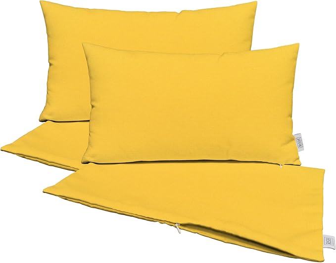 RSH DECOR: Sunbrella Pillow Covers Set of 4 | Covers Only - 20" x 12" | Outdoor Lumbar Pillow Covers Crafted with Sunbrella Performance Fabric | Canvas Sunflower Yellow