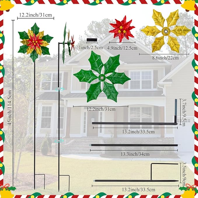 Viveta Christmas Outdoor Wind Spinners, Garden Wind Spinner, Festive Windmill for Yard Garden, Christmas Decorations Outdoor