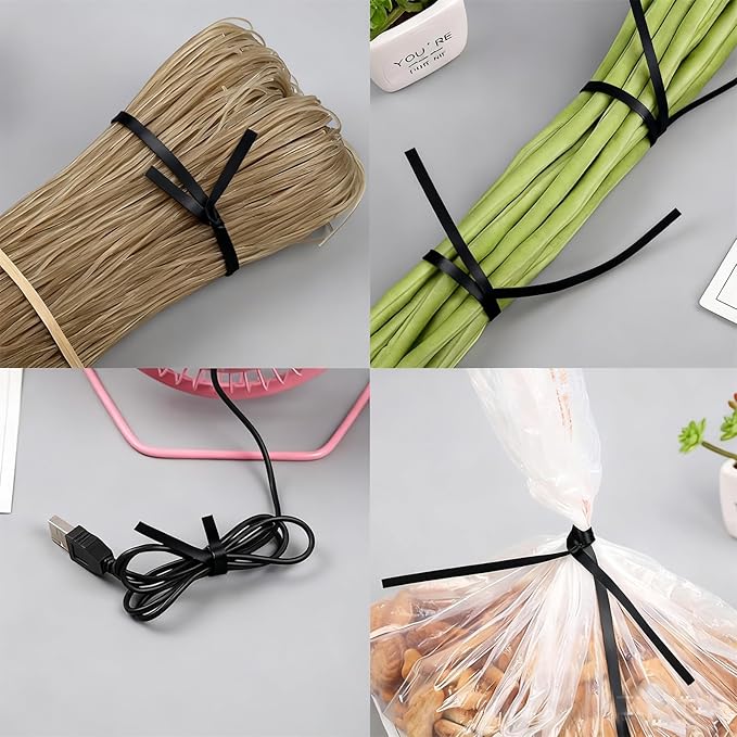 KEILEOHO 4000 PCS 6 Inch Plastic Black Twist Ties, Reusable Cable Tie, Metal Innercores Bag Coated Ties, Flexible Plastic Twist Ties