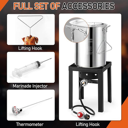 Outvita 30QT Turkey Fryer & 10QT Fish Fryer Kit w/ 55,000BTU Propane Stove, Aluminum Outdoor Deep Fryer & Seafood Boiler Steamer Gas Boiler, Gifts for Christmas Thanksgiving Day