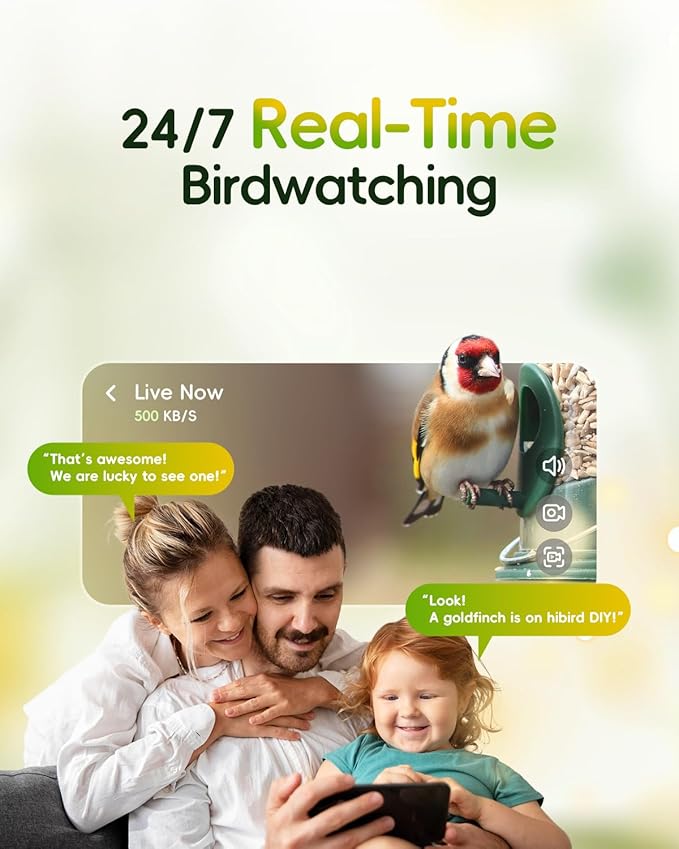 Hibird 4K HD Smart Bird Feeder Camera Solar Powered, 2.4G/5G Dual WiFi Wireless Outdoor, 6X Slow Motion Auto Bird Video Capture, Instant Notifications, AI Identify 10000+ Species for Everyone