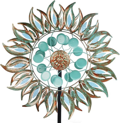 DREAMSOUL 24" Dia Large Wind Spinners Outdoor with 5 Prongs Stake, Metal Kinetic Wind Spinners for Yard and Garden