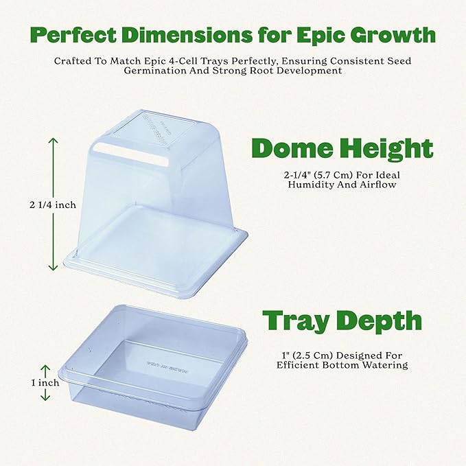 Epic Gardening Reusable Germination Domes & Trays - Easy Watering Seed Starting - Gardener Friendly Plant Trays for Seedlings | UV-Treated & BPA-Free (16)