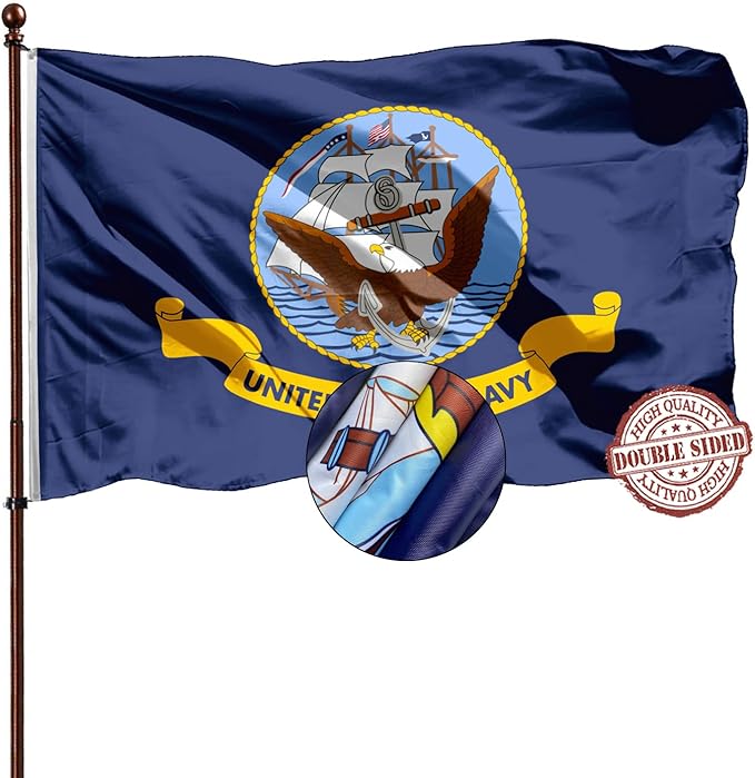 Double Sided Navy Outdoor Flag 4x6- Heavy Duty 3Ply 240D Polyester Vivid Colors- Navy Flag- 4 Rows Stitched and Canvas Header with 2 Brass Grommets